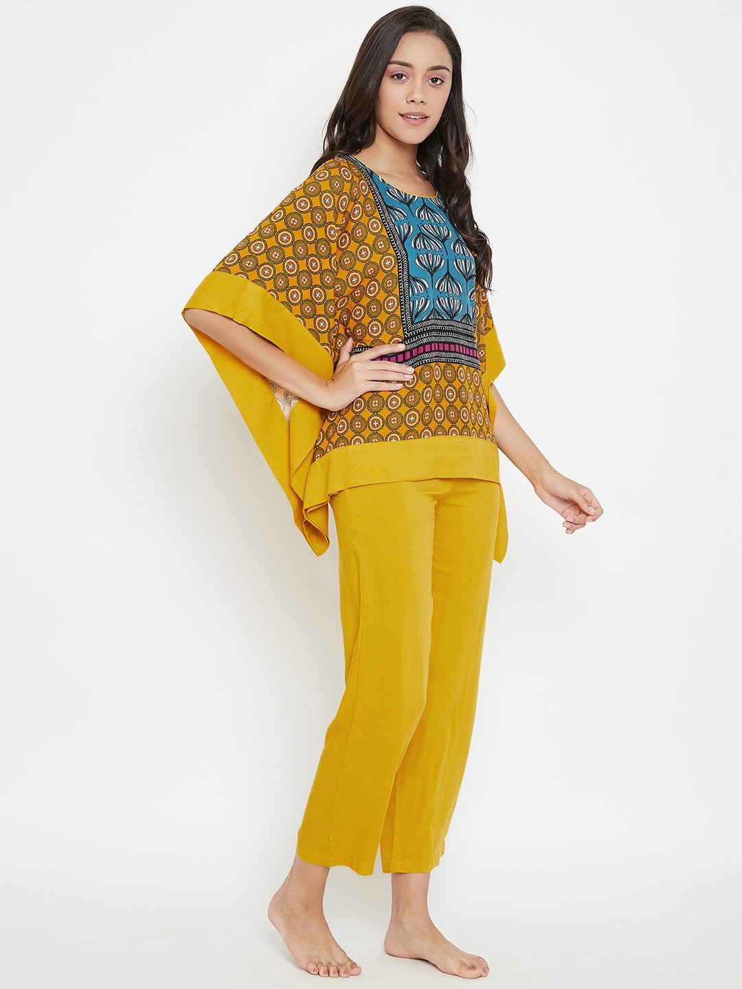 The Kaftan Company Pyjama Set Mustard Magic Kaftan Pyjama Set
