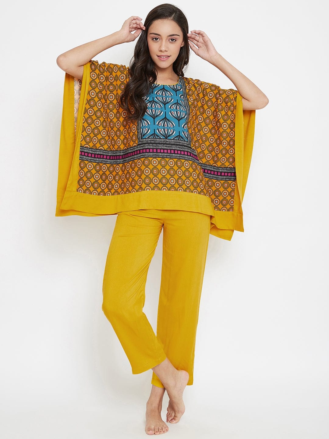 The Kaftan Company Pyjama Set Mustard Magic Kaftan Pyjama Set