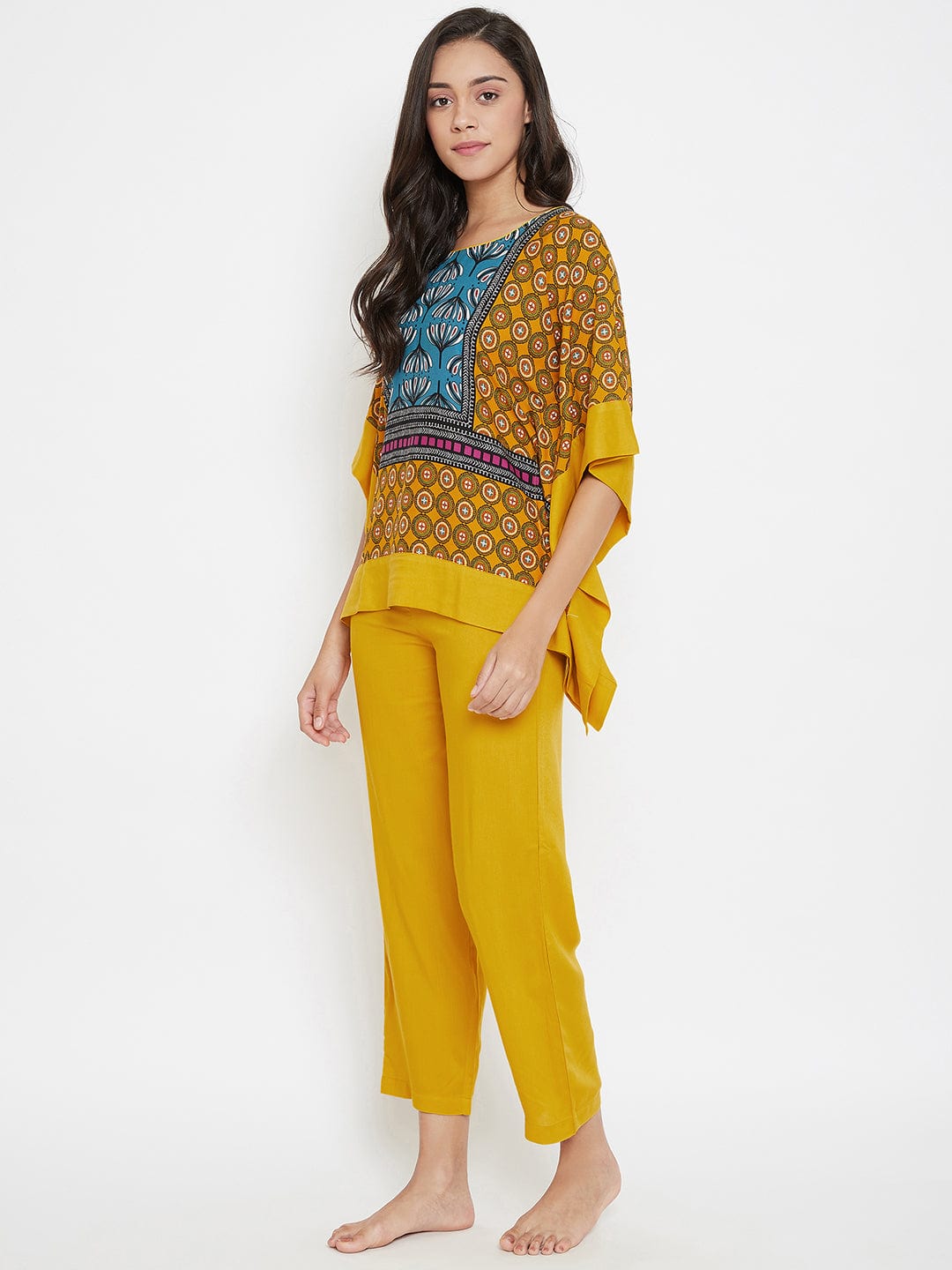 The Kaftan Company Pyjama Set Mustard Magic Kaftan Pyjama Set