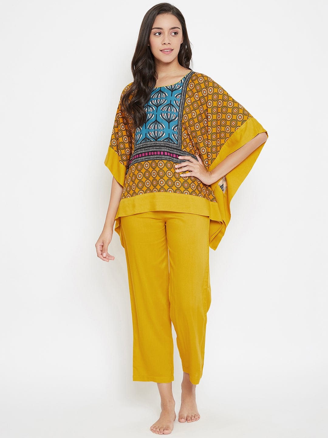 The Kaftan Company Pyjama Set Mustard Magic Kaftan Pyjama Set