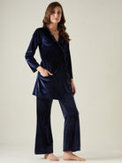 The Kaftan Company Pyjama Set Navy velvet wrap top lounge set