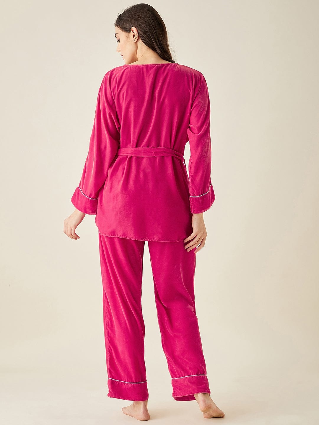 The Kaftan Company Pyjama Set Pink Velvet Lounge Set
