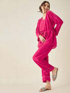The Kaftan Company Pyjama Set Pink Velvet Lounge Set