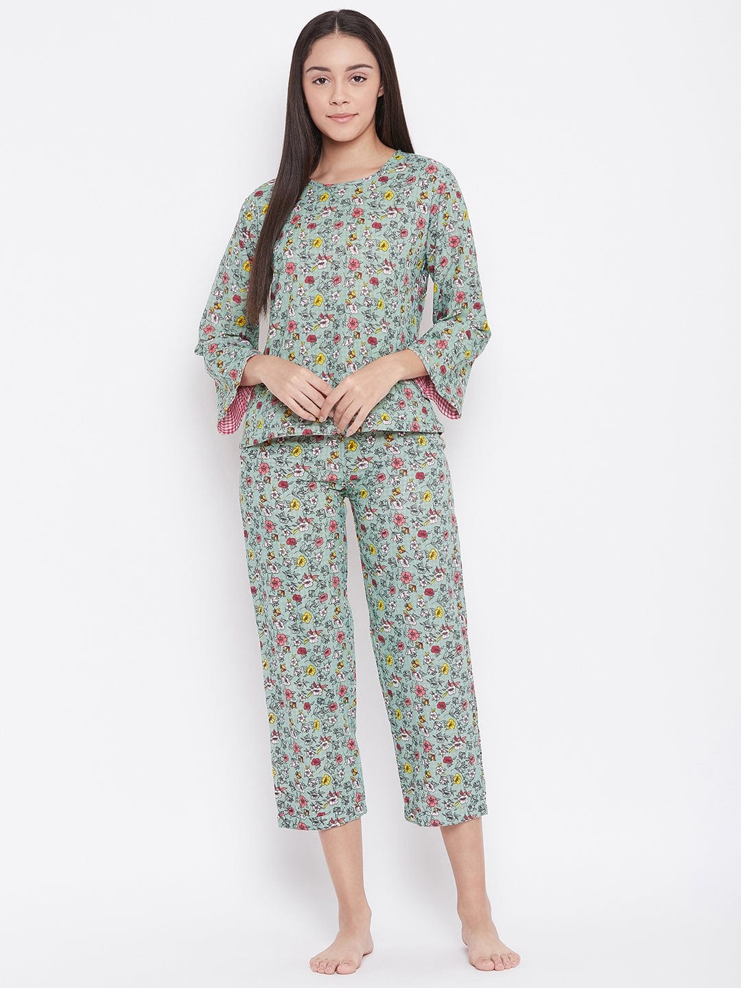 The Kaftan Company Pyjama Set Plaids and Flora Reversible Lounge Set