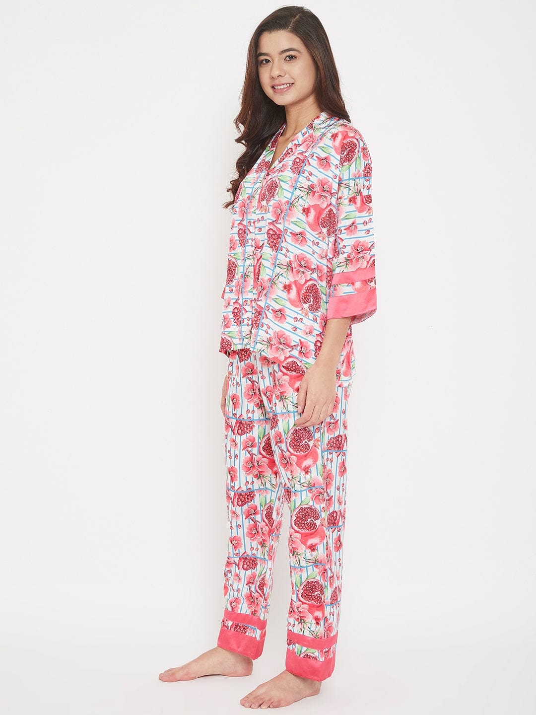 The Kaftan Company Pyjama Set Pomegranate Printed Striped Pyjama Set - (Clearance - Final Sale)