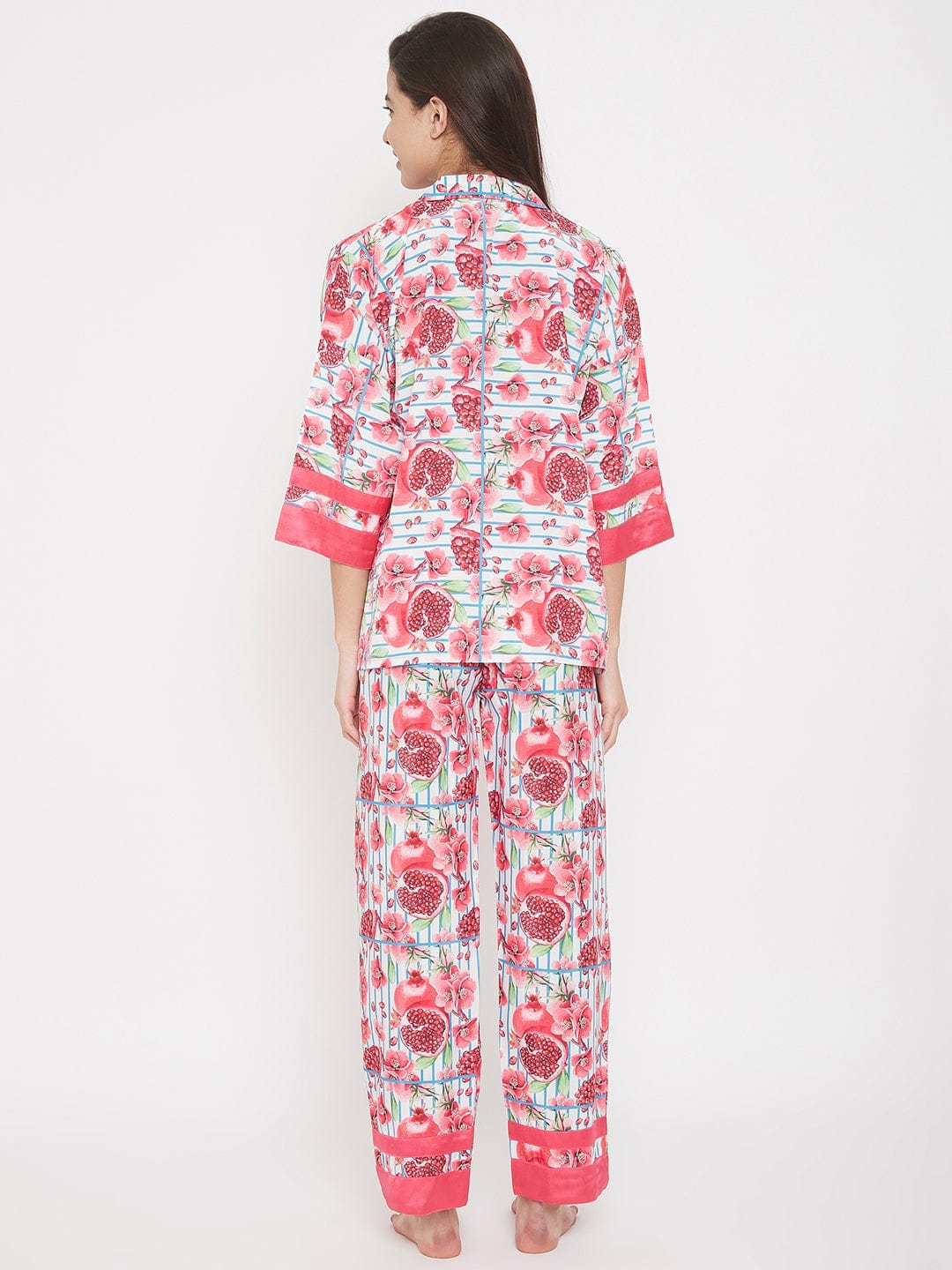 The Kaftan Company Pyjama Set Pomegranate Printed Striped Pyjama Set - (Clearance - Final Sale)