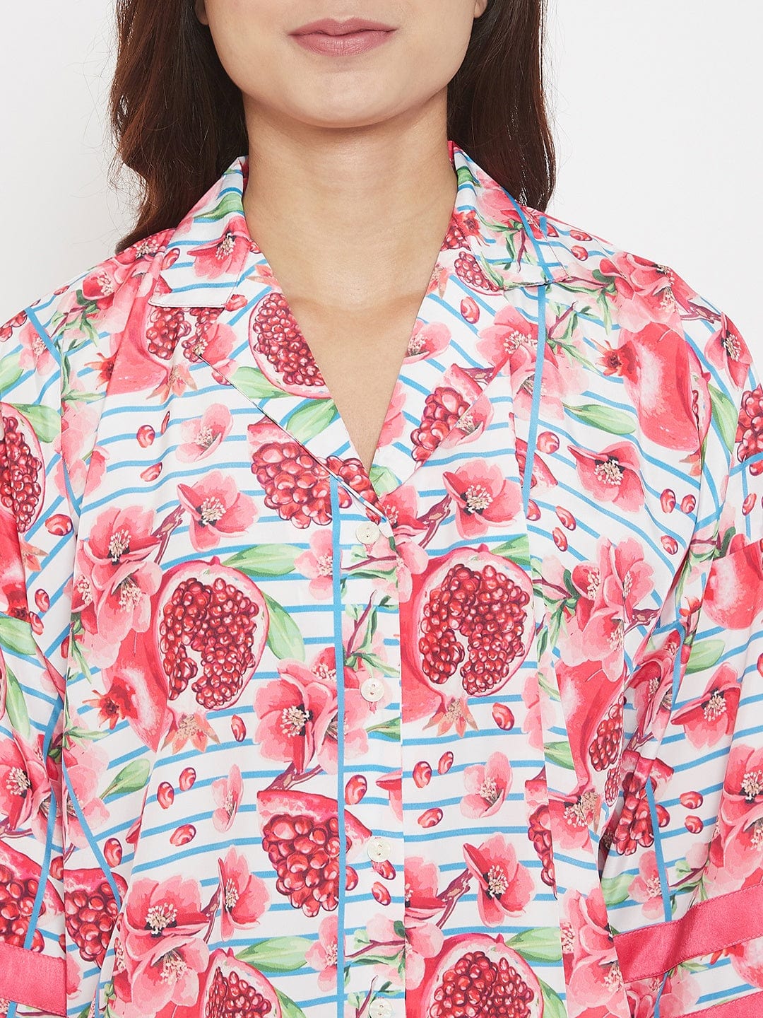 The Kaftan Company Pyjama Set Pomegranate Printed Striped Pyjama Set - (Clearance - Final Sale)