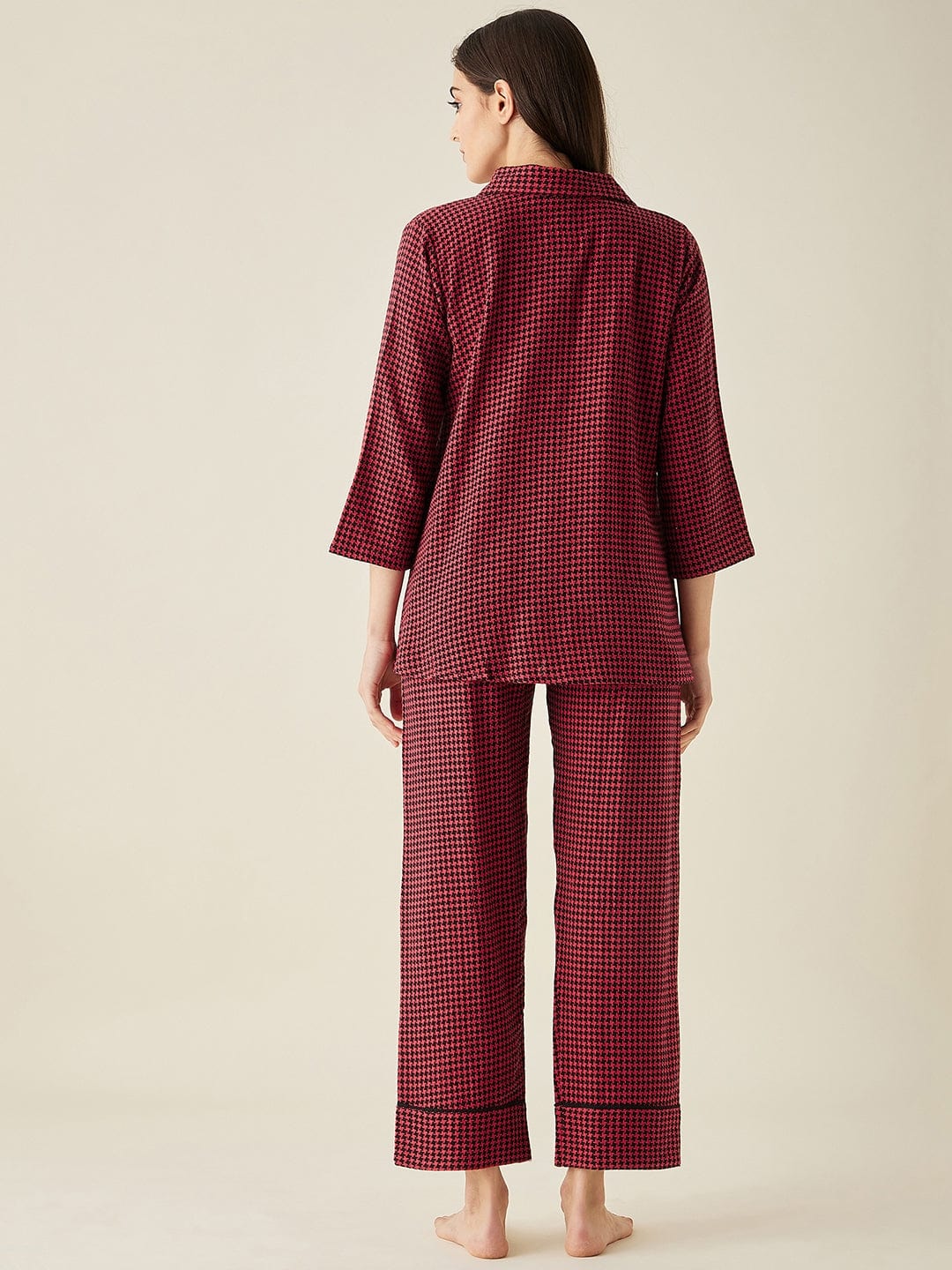 The Kaftan Company Pyjama Set Red Herringbone Cotton Pyjama Set