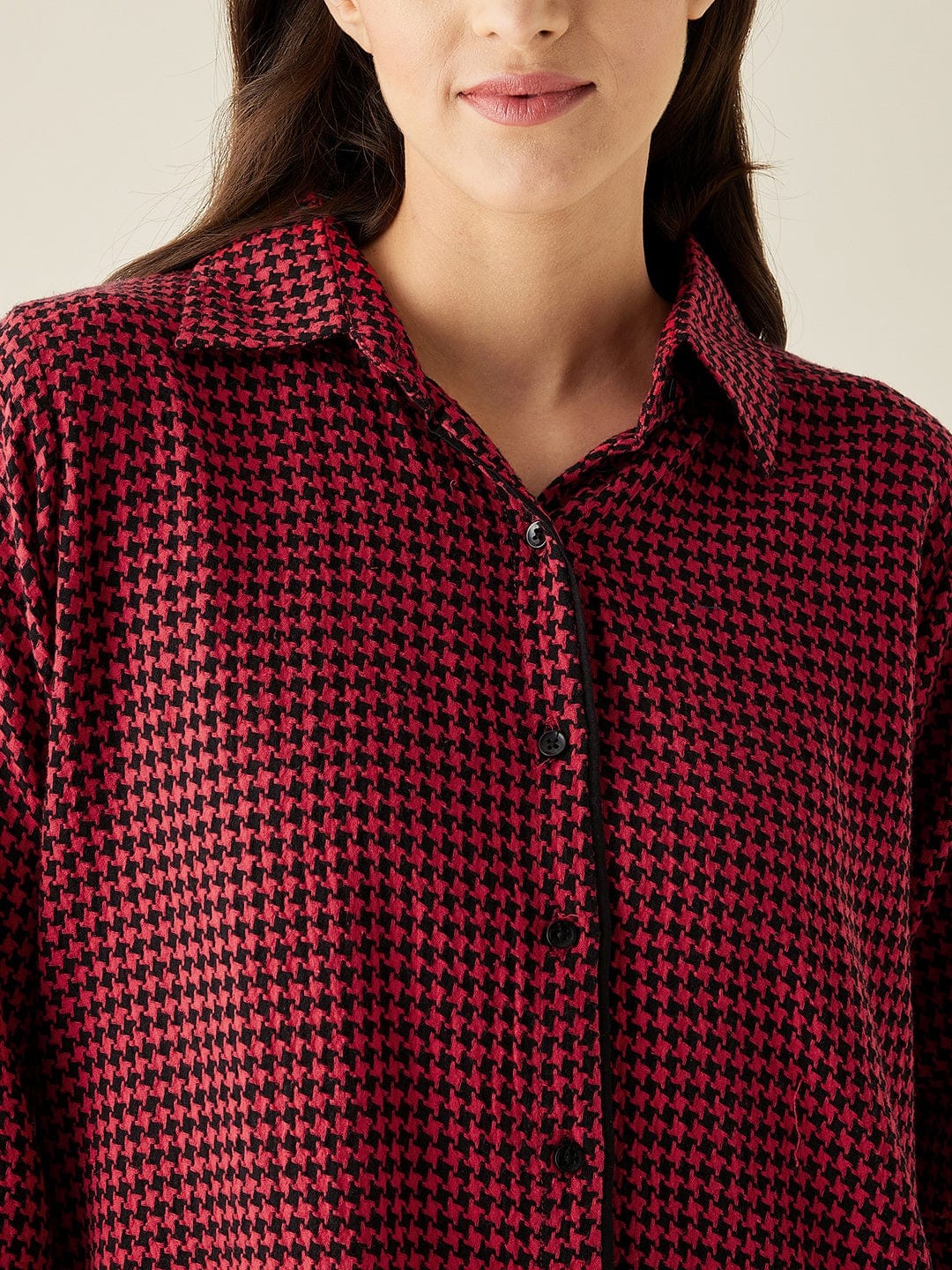 The Kaftan Company Pyjama Set Red Herringbone Cotton Pyjama Set