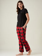 The Kaftan Company Pyjama Set Red plaid lounge set with t-shirt