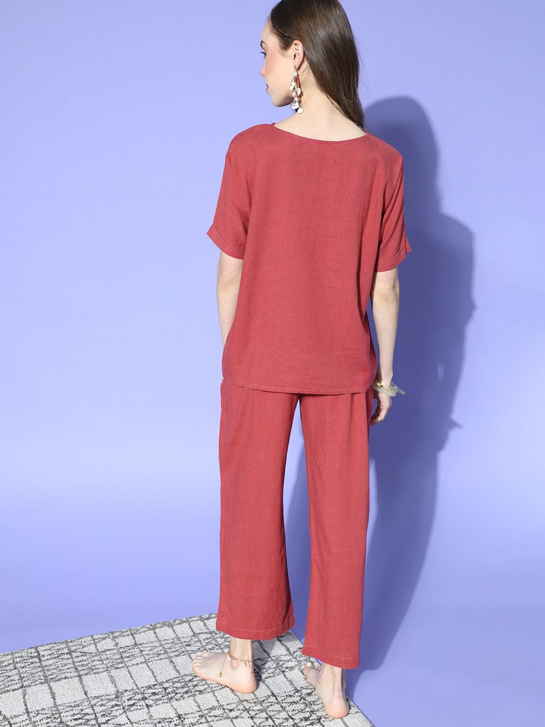 The Kaftan Company Pyjama Set Rust Red Linen Pyjama Set