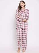 The Kaftan Company Pyjama Set White Brushed Cotton Checkered Lounge set (Final Sale)