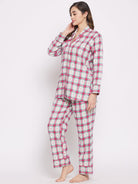 The Kaftan Company Pyjama Set White Brushed Cotton Checkered Lounge set (Final Sale)