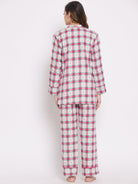 The Kaftan Company Pyjama Set White Brushed Cotton Checkered Lounge set (Final Sale)