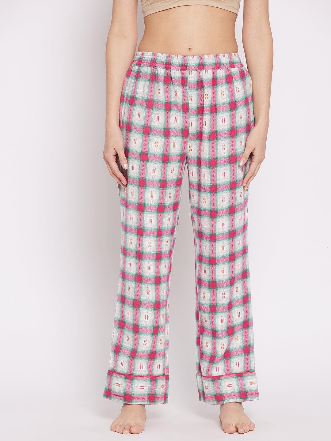 The Kaftan Company Pyjama Set White Brushed Cotton Checkered Lounge set (Final Sale)