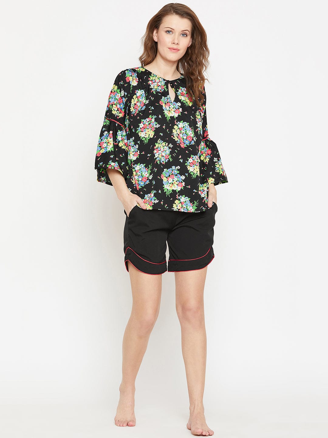 The Kaftan Company Shorts Set Floral Printed Black Shorts Set - (Clearance - Final Sale)