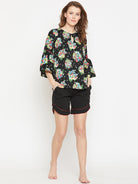 The Kaftan Company Shorts Set Floral Printed Black Shorts Set - (Clearance - Final Sale)