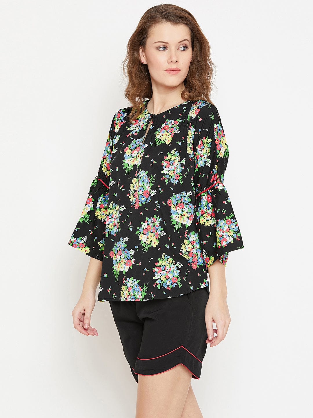 The Kaftan Company Shorts Set Floral Printed Black Shorts Set - (Clearance - Final Sale)