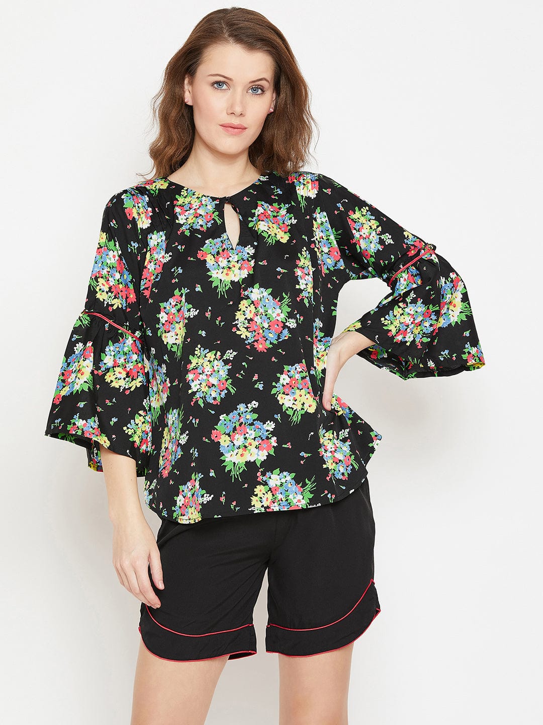 The Kaftan Company Shorts Set Floral Printed Black Shorts Set - (Clearance - Final Sale)