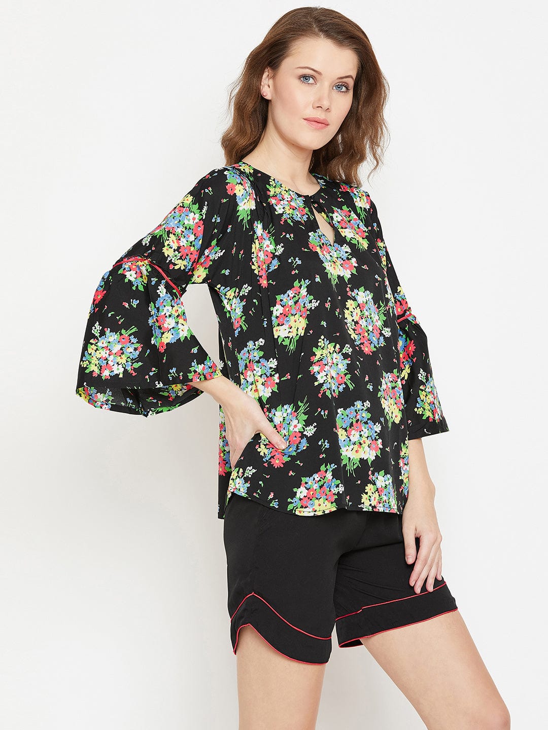 The Kaftan Company Shorts Set Floral Printed Black Shorts Set - (Clearance - Final Sale)