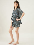 The Kaftan Company Shorts Set Girls Green Forest Print Kaftan Loungeset