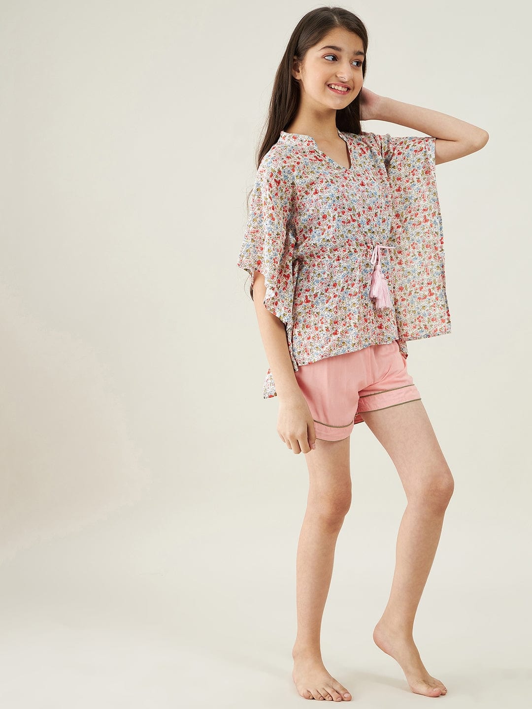 The Kaftan Company Shorts Set Girls Off White Ditsy Floral Loungeset