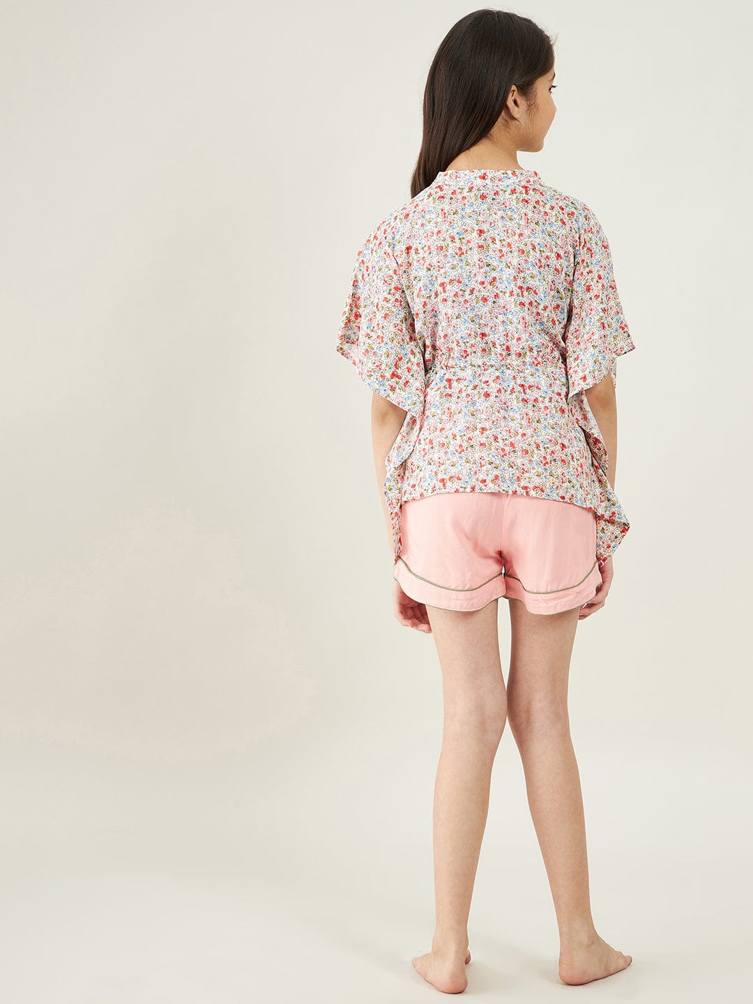 The Kaftan Company Shorts Set Girls Off White Ditsy Floral Loungeset