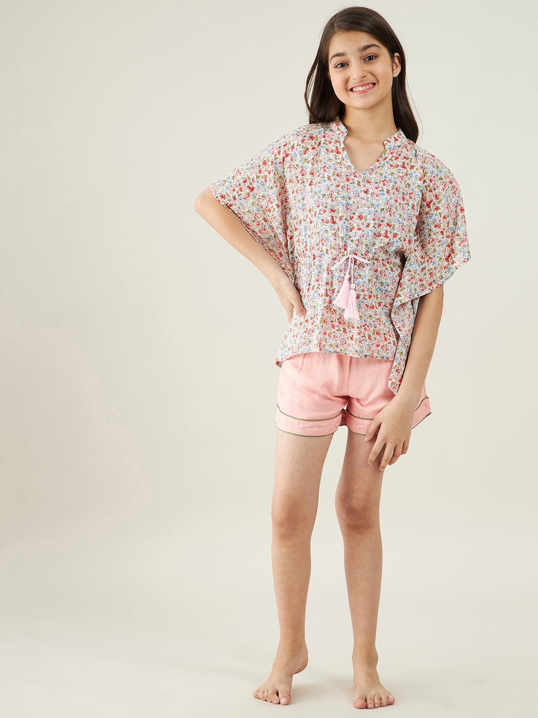 The Kaftan Company Shorts Set Girls Off White Ditsy Floral Loungeset