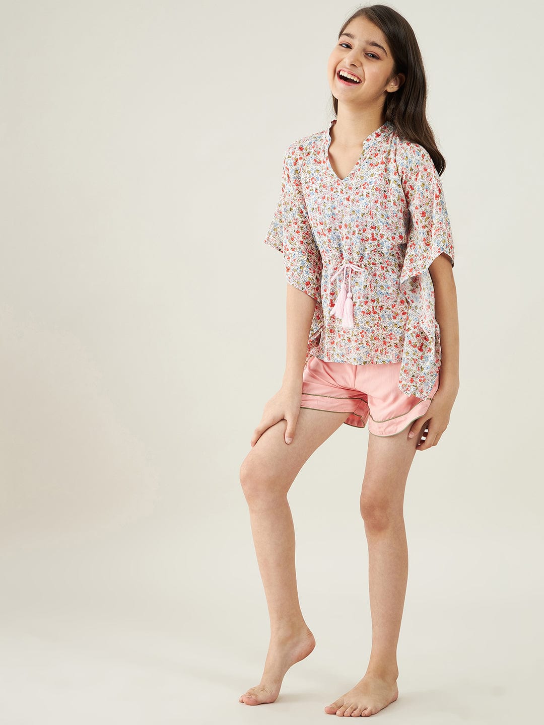 The Kaftan Company Shorts Set Girls Off White Ditsy Floral Loungeset