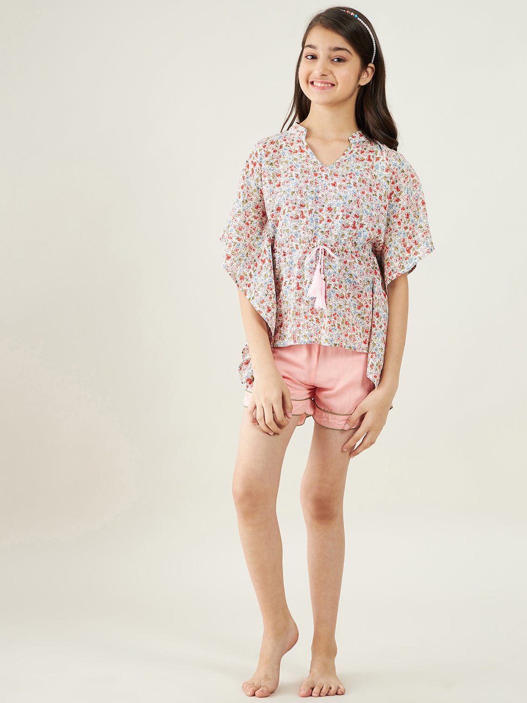 The Kaftan Company Shorts Set Girls Off White Ditsy Floral Loungeset