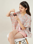 The Kaftan Company Shorts Set Girls Off White Ditsy Floral Loungeset