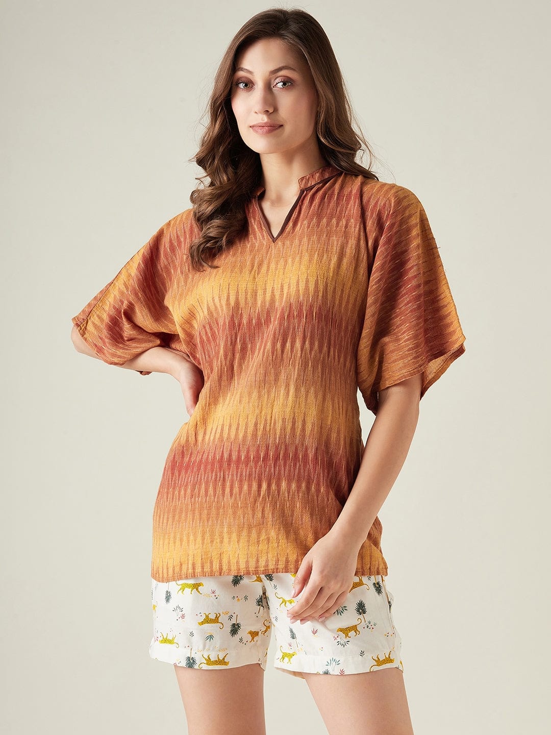 The Kaftan Company Shorts Set Ikat jungle top and shorts set