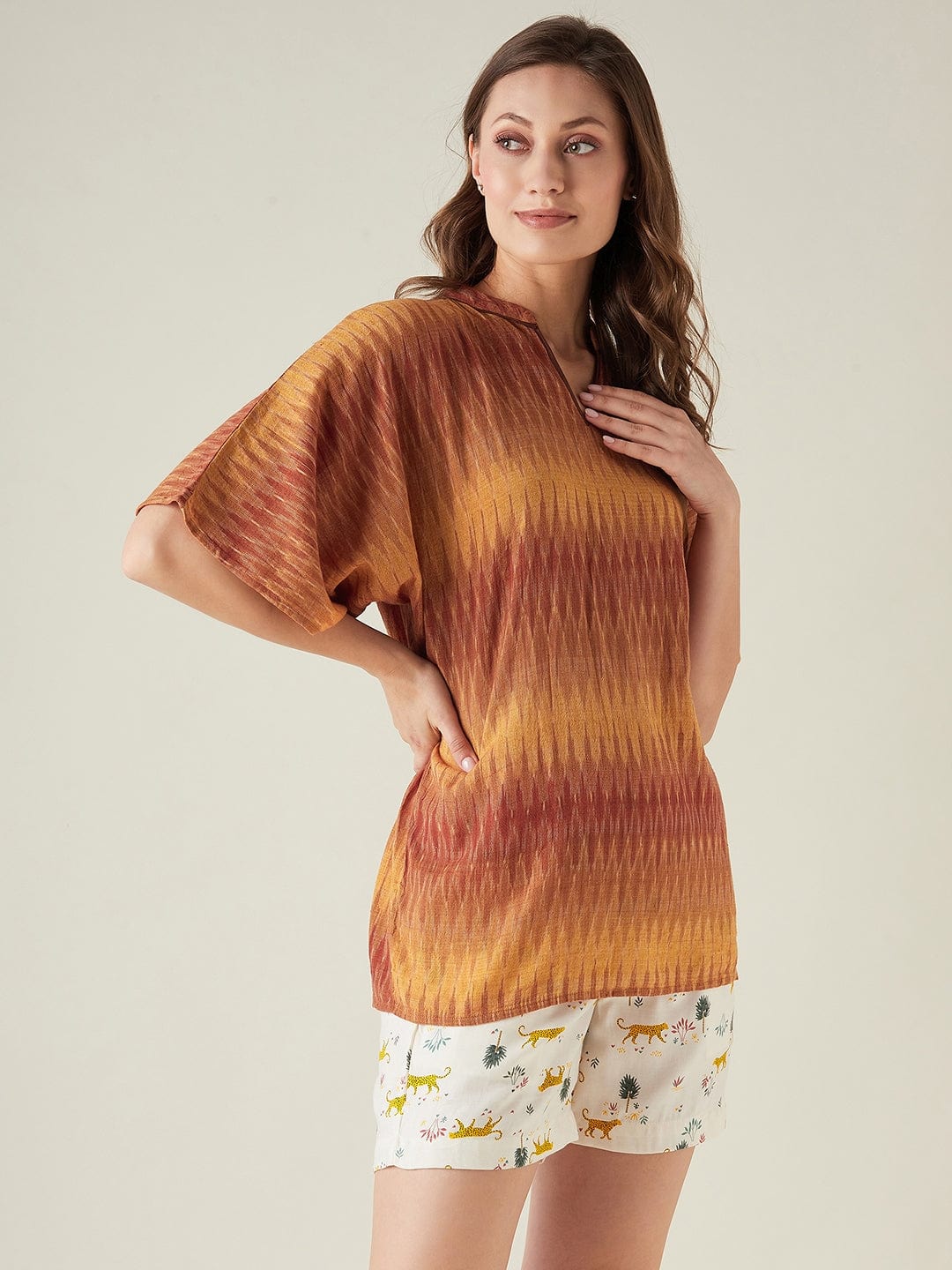 The Kaftan Company Shorts Set Ikat jungle top and shorts set