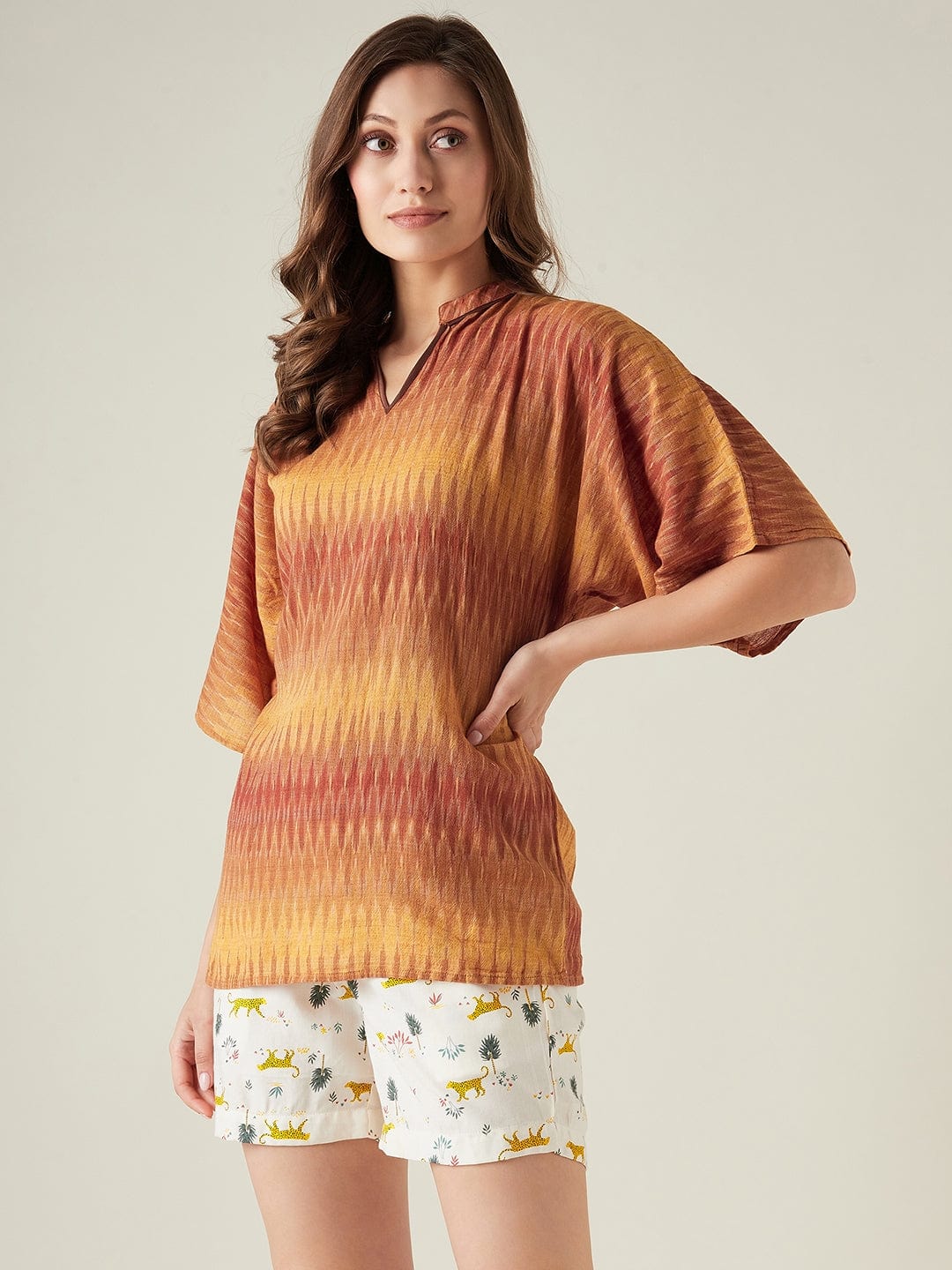 The Kaftan Company Shorts Set Ikat jungle top and shorts set