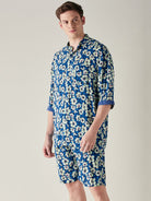 The Kaftan Company Shorts Set Mens Modal Supersoft Blue Floral Print Shorts Set