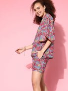 The Kaftan Company Shorts Set Pink Posy Kimono Short set