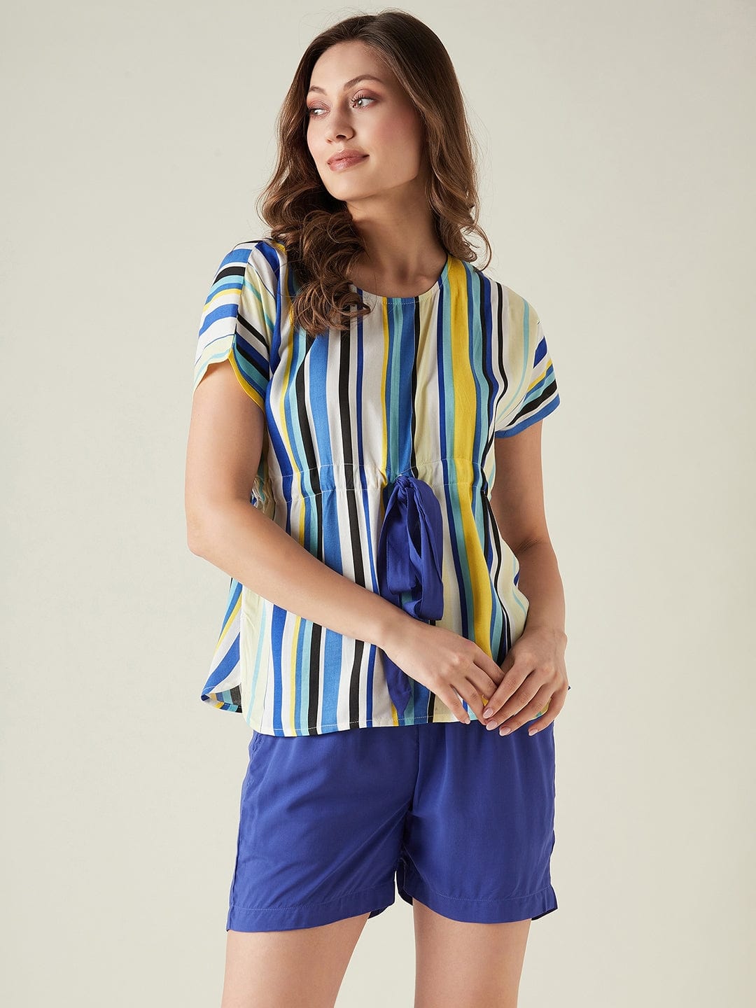 The Kaftan Company Shorts Set Striped blue top and shorts set