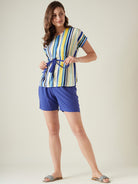 The Kaftan Company Shorts Set Striped blue top and shorts set
