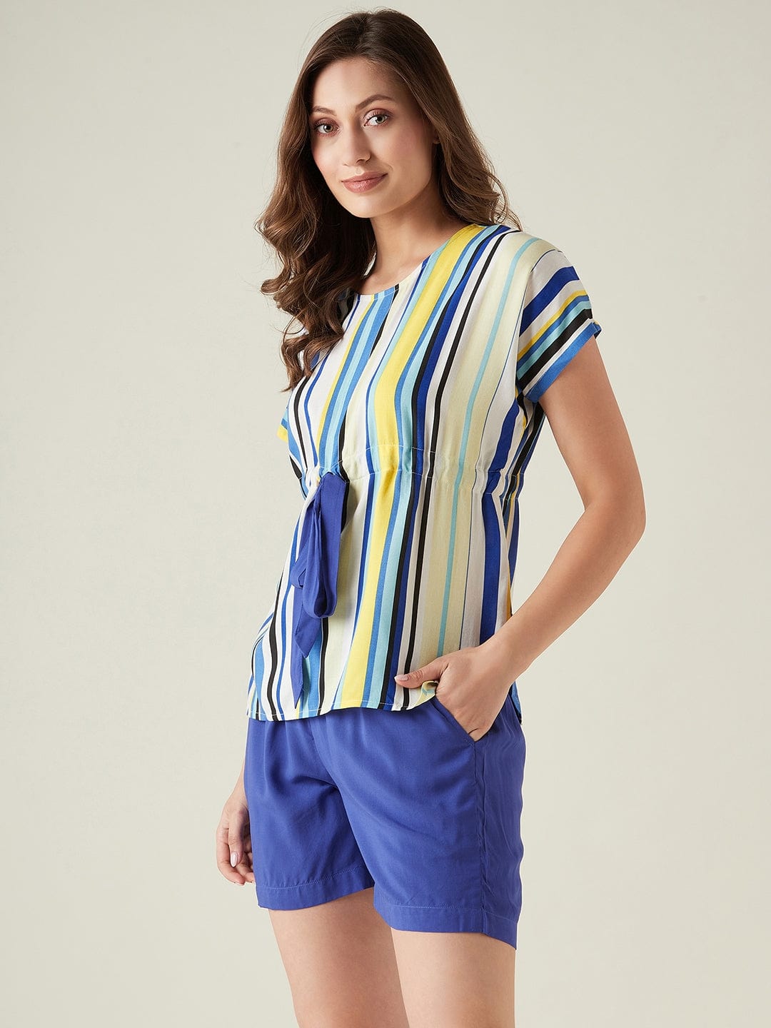 The Kaftan Company Shorts Set Striped blue top and shorts set