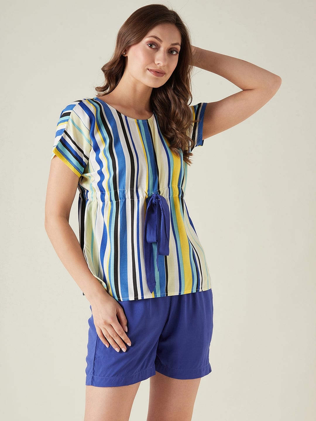 The Kaftan Company Shorts Set Striped blue top and shorts set