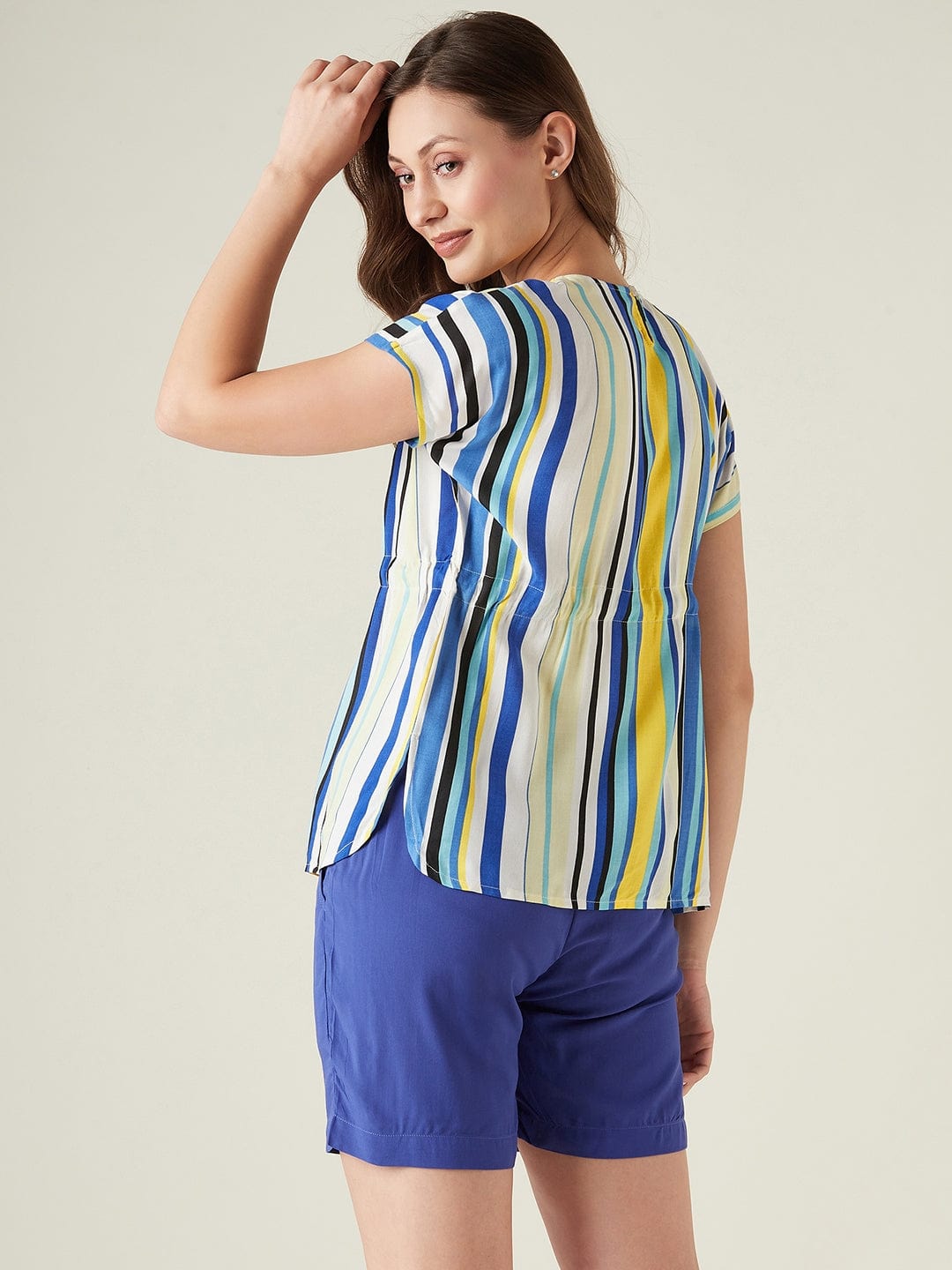 The Kaftan Company Shorts Set Striped blue top and shorts set