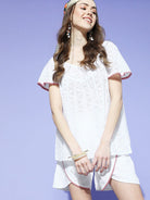 The Kaftan Company Shorts Set White Cotton Schiffli Wrap Shorts Set