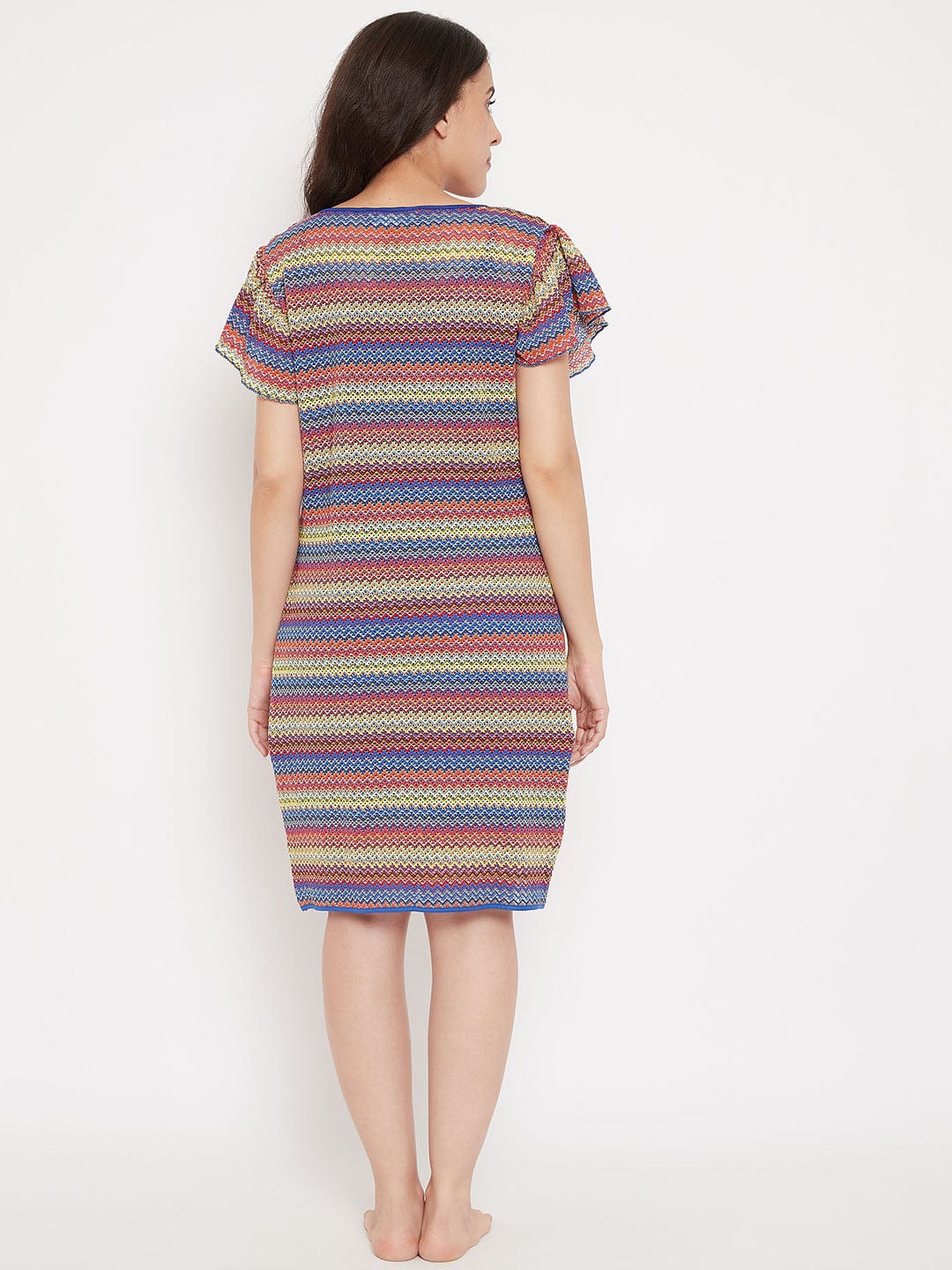 The Kaftan Company Sleep Gowns Rainbow Striped Short Gown Set - (Clearance - Final Sale)