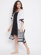 The Kaftan Company Sleep Gowns White Buti Printed Cotton Gown Set - (Clearance - Final Sale)