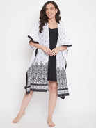 The Kaftan Company Sleep Gowns White Buti Printed Cotton Gown Set - (Clearance - Final Sale)