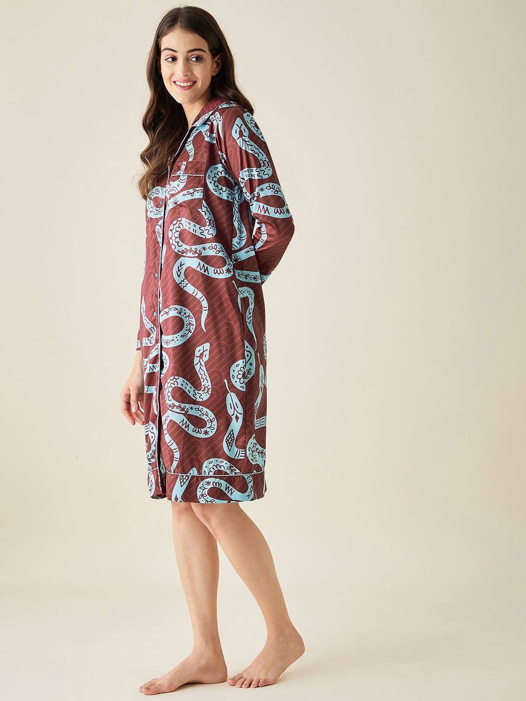 The Kaftan Company Sleepshirt Snake Charm Satin Sleepshirt
