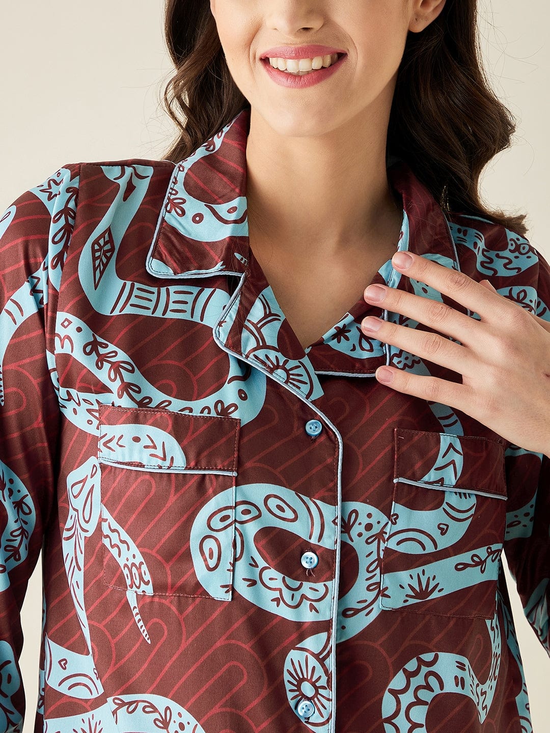 The Kaftan Company Sleepshirt Snake Charm Satin Sleepshirt