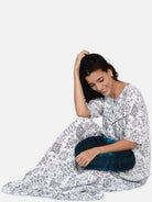 The Kaftan Company Sleepwear White Monochrome Gathers Loose Fit Nighty