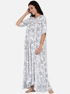 The Kaftan Company Sleepwear White Monochrome Gathers Loose Fit Nighty