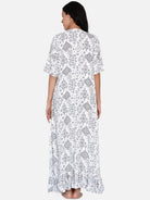 The Kaftan Company Sleepwear White Monochrome Gathers Loose Fit Nighty